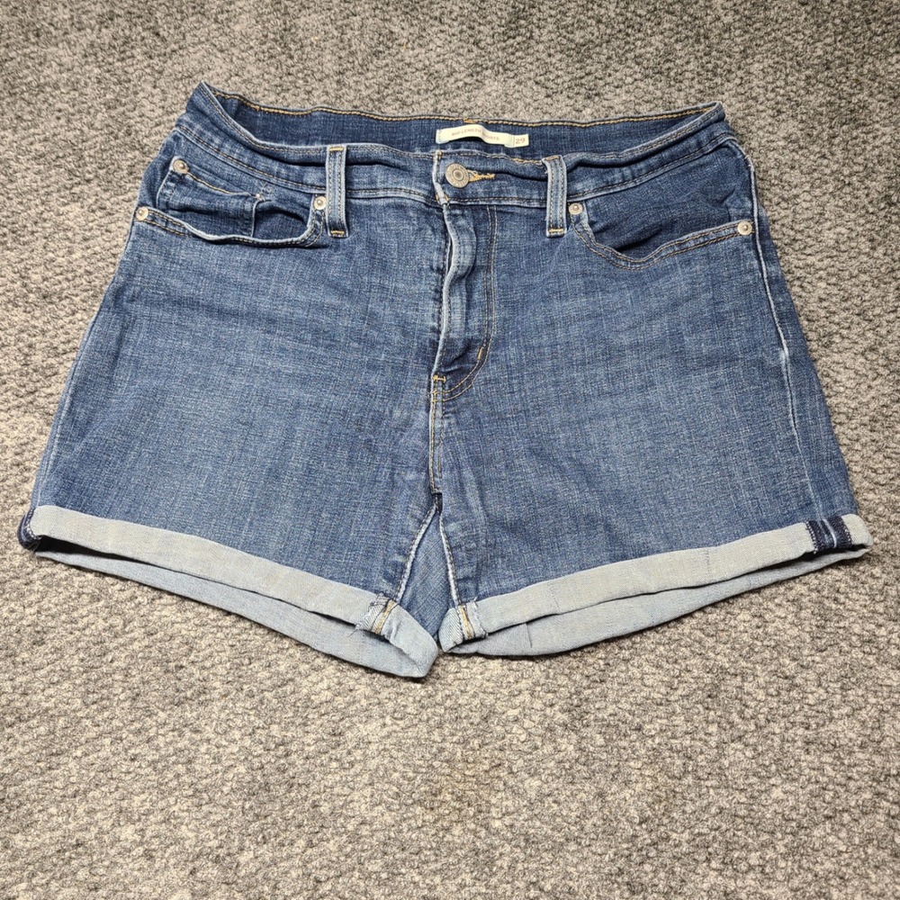 Levis Mid Length Shorts Womens 29 Blue Denim Cuffed Mid Rise 29965-0043